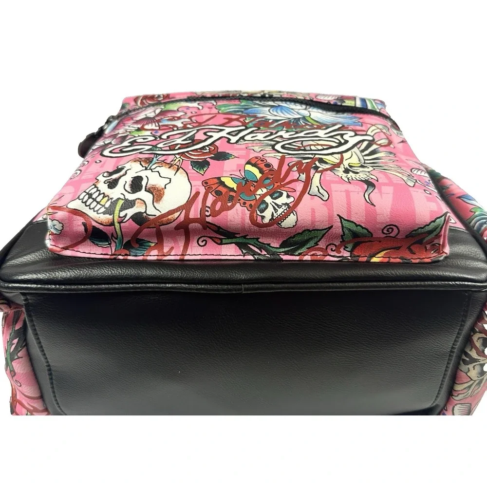 Ed Hardy Pink Multi Backpack Love Kills Slowly Skull Tattoo Rhinestone Y2K NWT